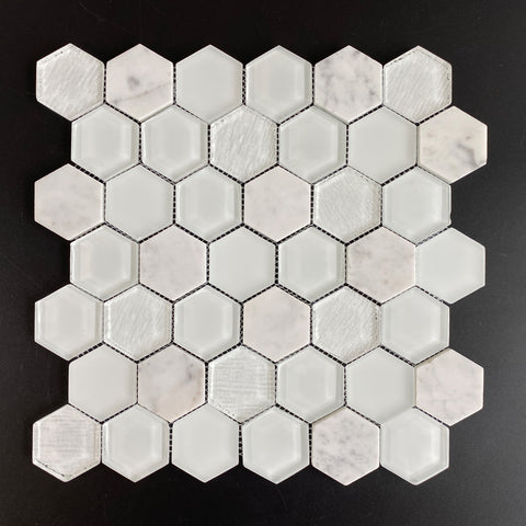 2" Hexagon Glass & Marble Mosaic Tile