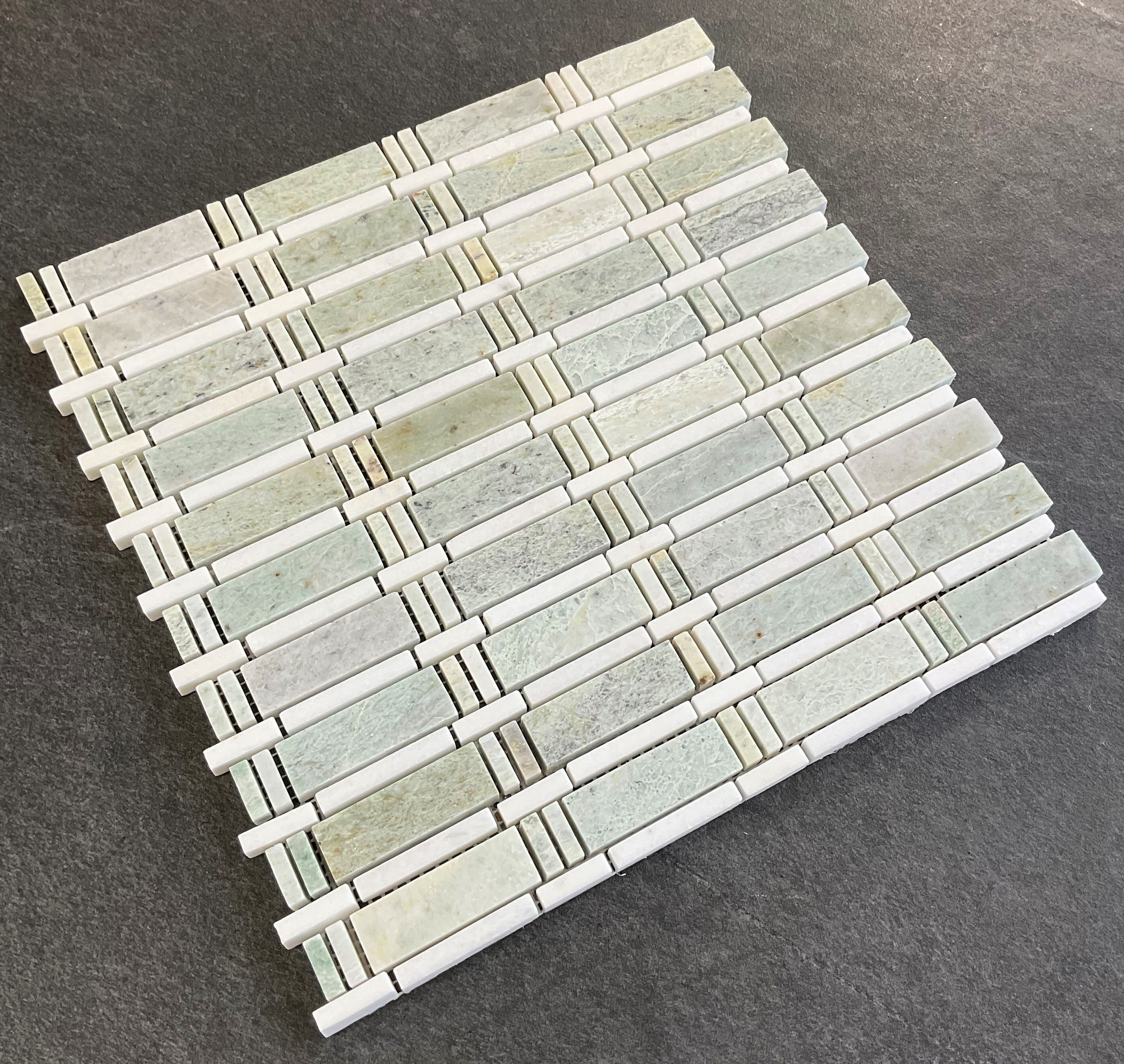 Ming Green and Thassos White Marble Brick Joint Mosaic Wall & Floor Ti ...