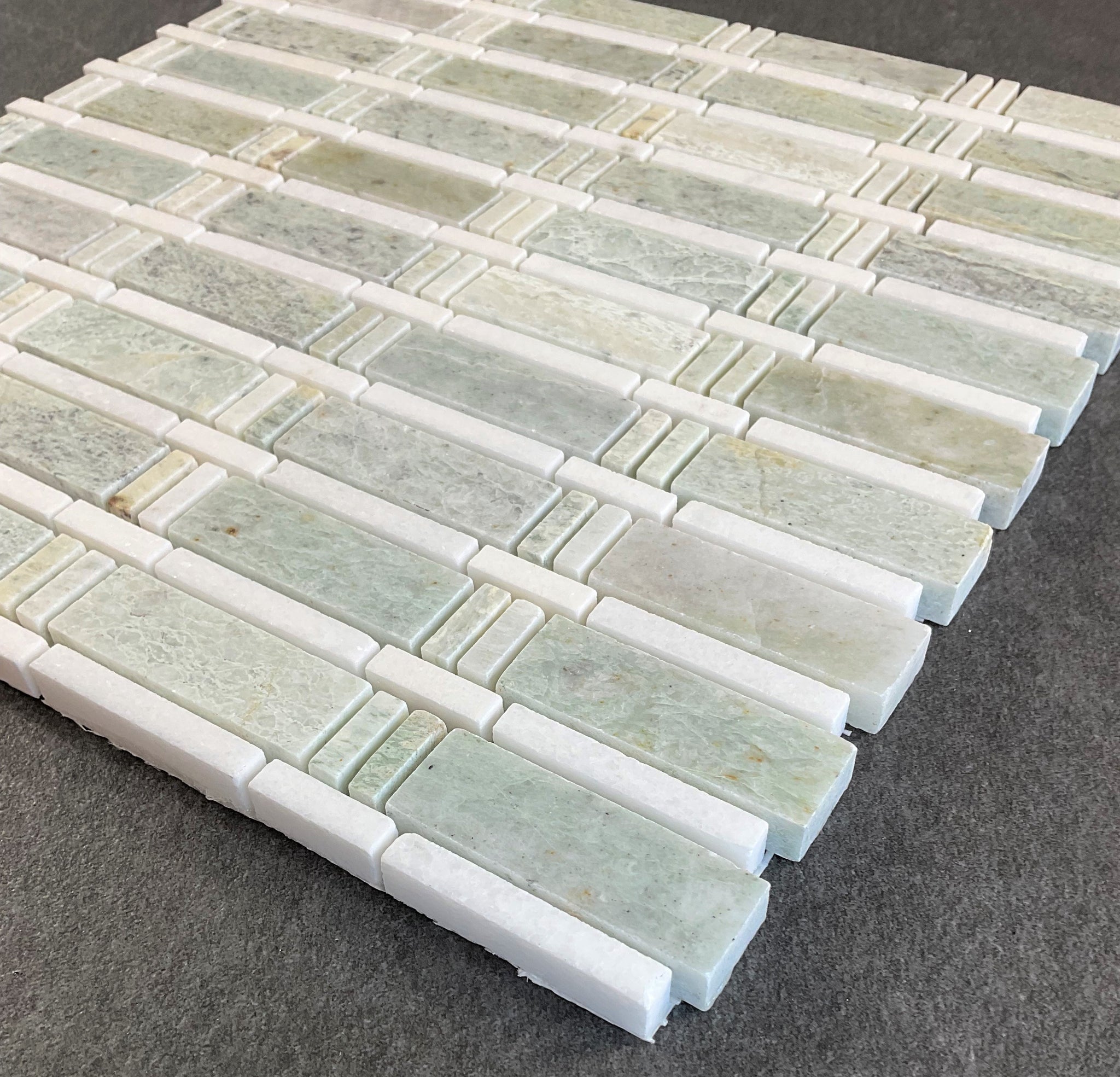 Ming Green and Thassos White Marble Brick Joint Mosaic Wall & Floor Ti ...