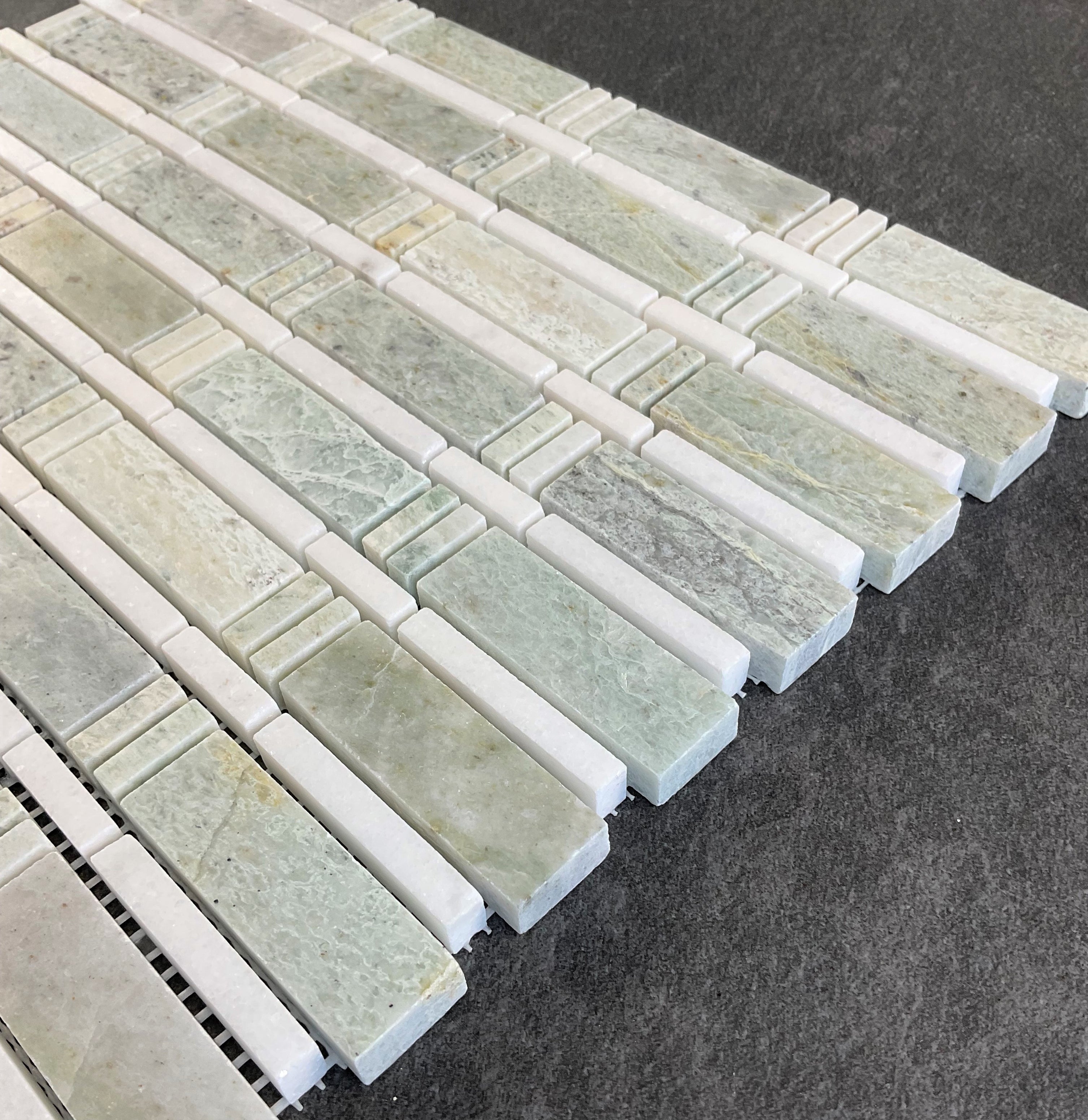Ming Green and Thassos White Marble Brick Joint Mosaic Wall & Floor Ti ...