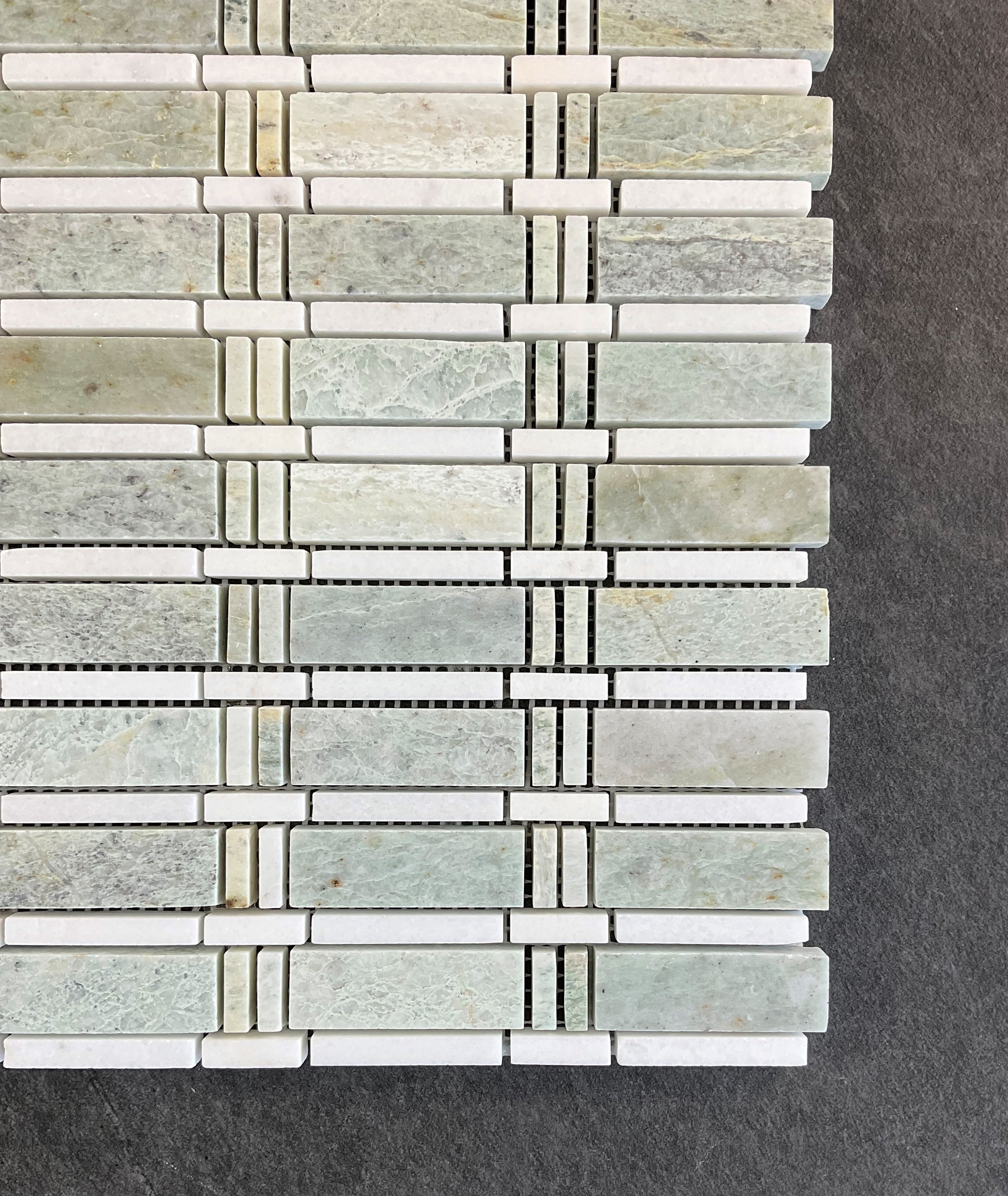 Ming Green and Thassos White Marble Brick Joint Mosaic Wall & Floor Ti ...