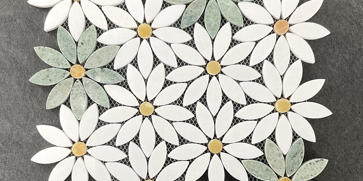 Ming Green, Thassos White and Honey Onyx Daisy Pattern Marble