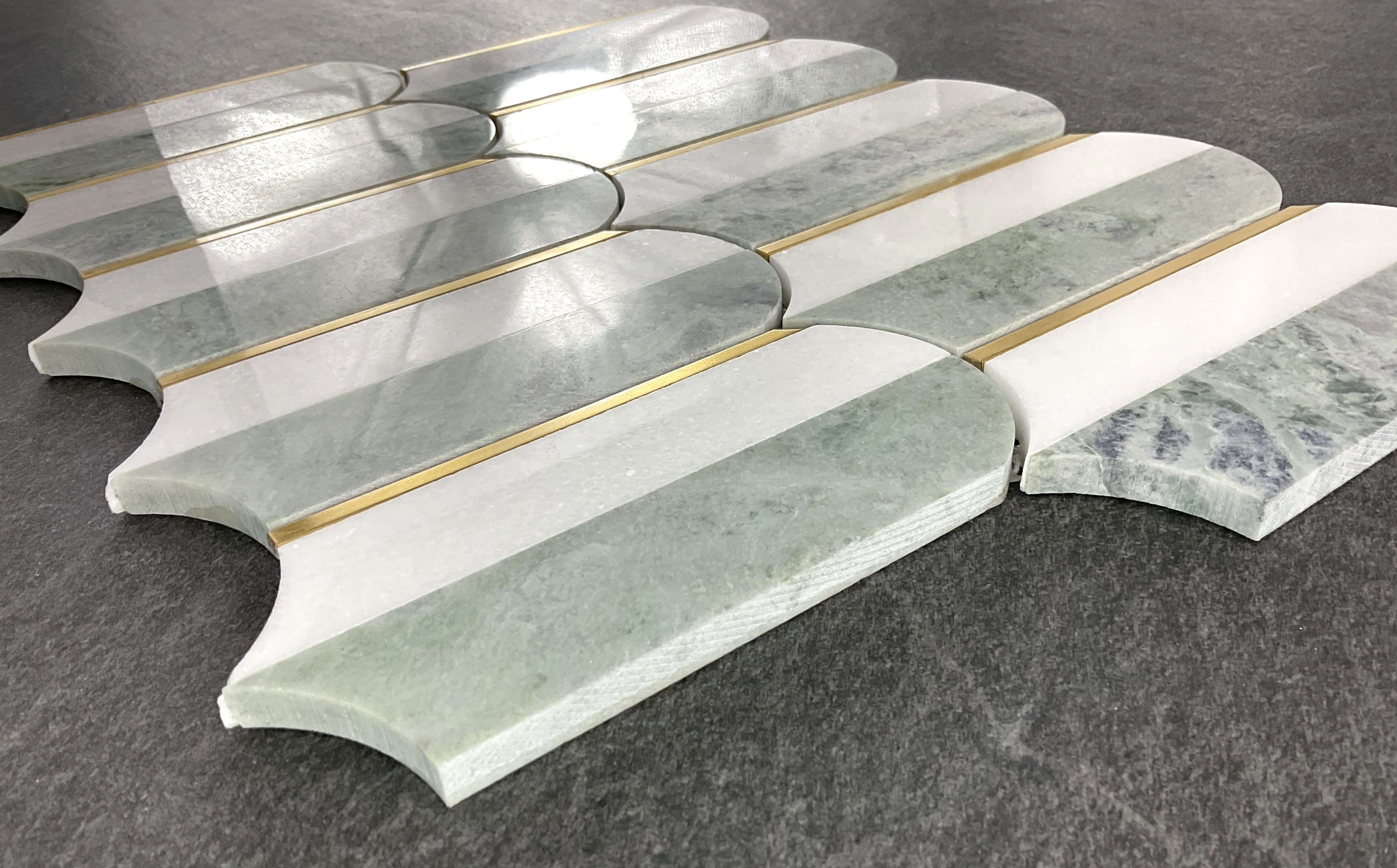 Ming Green, Thassos White and Gold Metal Arch Design Mosaic Tile ...