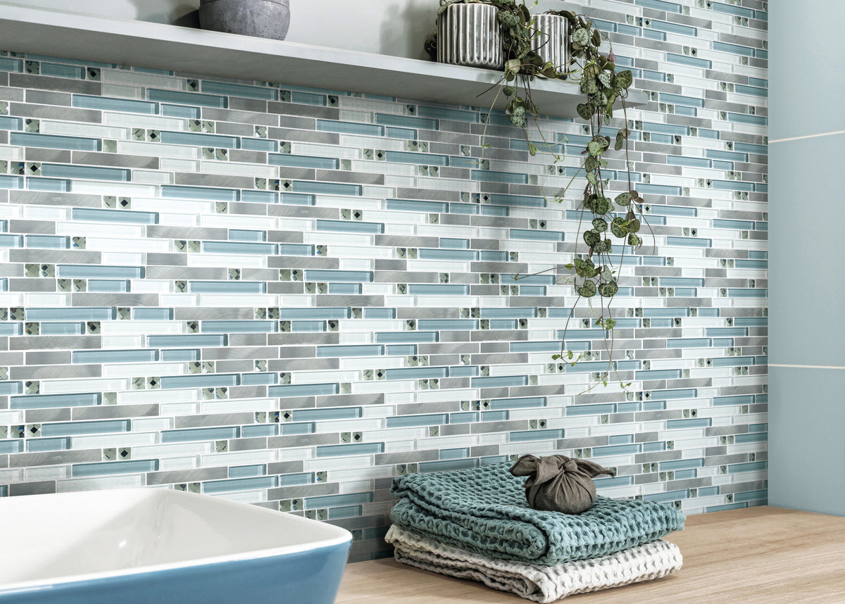 Glass & Metal Linear Wall Mosaic Tiles– Mosaic Studio Inc
